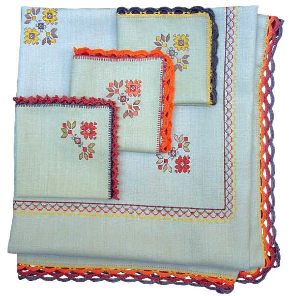 Table-cloth and napkins with ornament Table-cloth and napkins with ornament