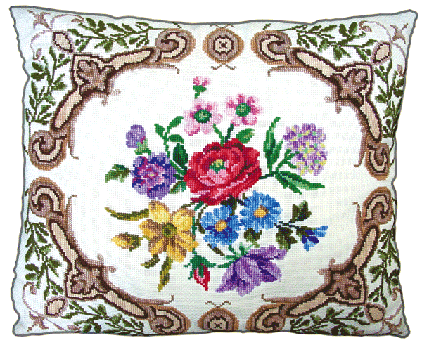 Cushion cover with flowers and ornament Cushion cover with flowers and ornament