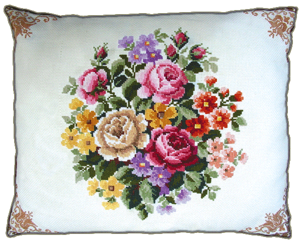 Cushion cover with flowers and ornament