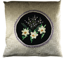 Cushion cover with daffodils, ribbons