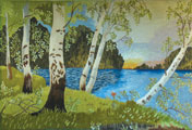 Landscape The Birches, satin stitch