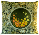 Cushion cover with daisies, ribbons