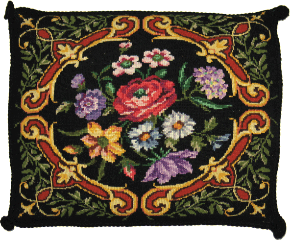 Cushion cover with flowers and ornament