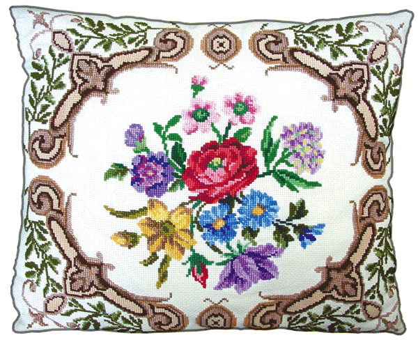 Cushion cover with flowers and ornament